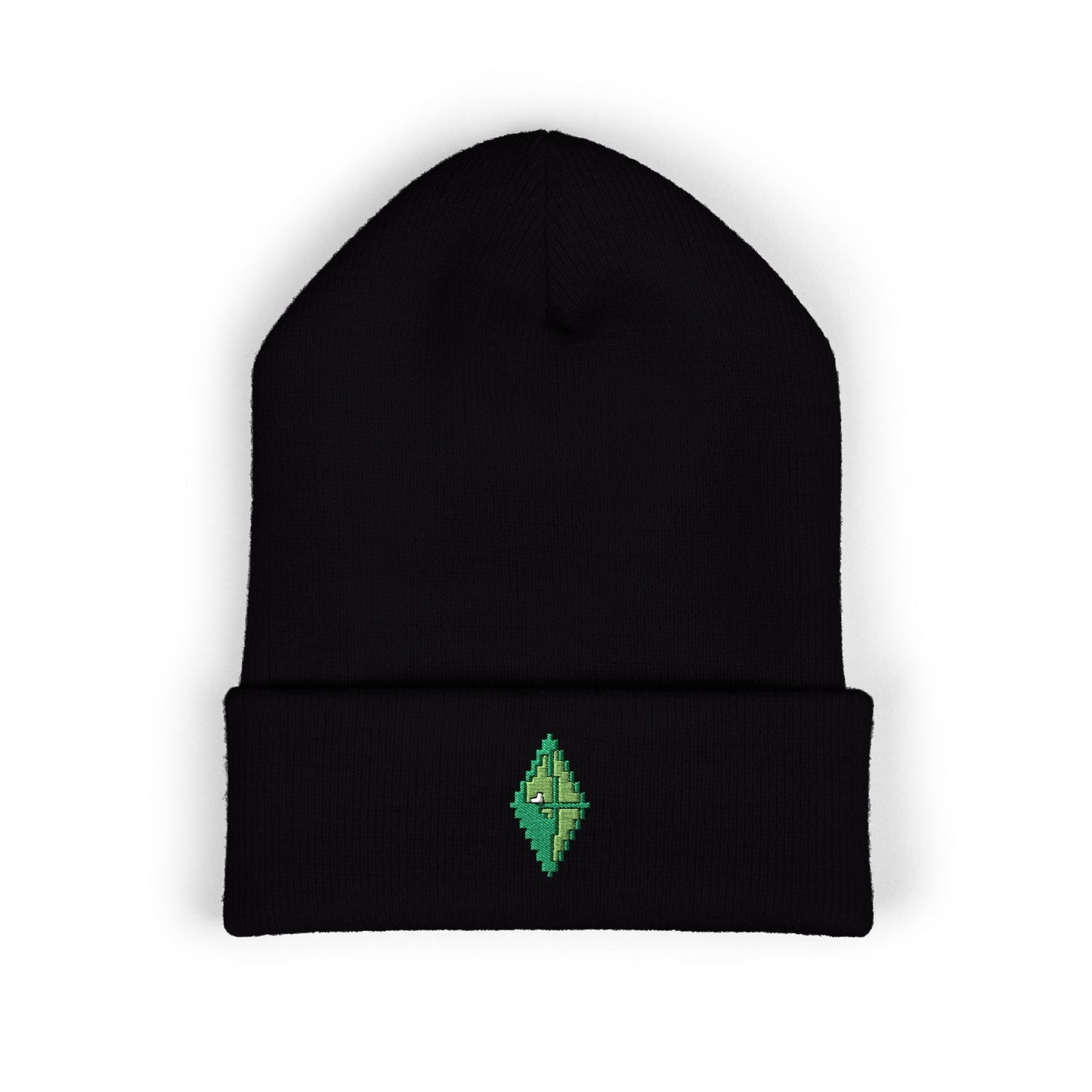 Sims Green Diamond Pixel Art Embroidered Beanie Nostalgic Gaming - BLACKLIGHT