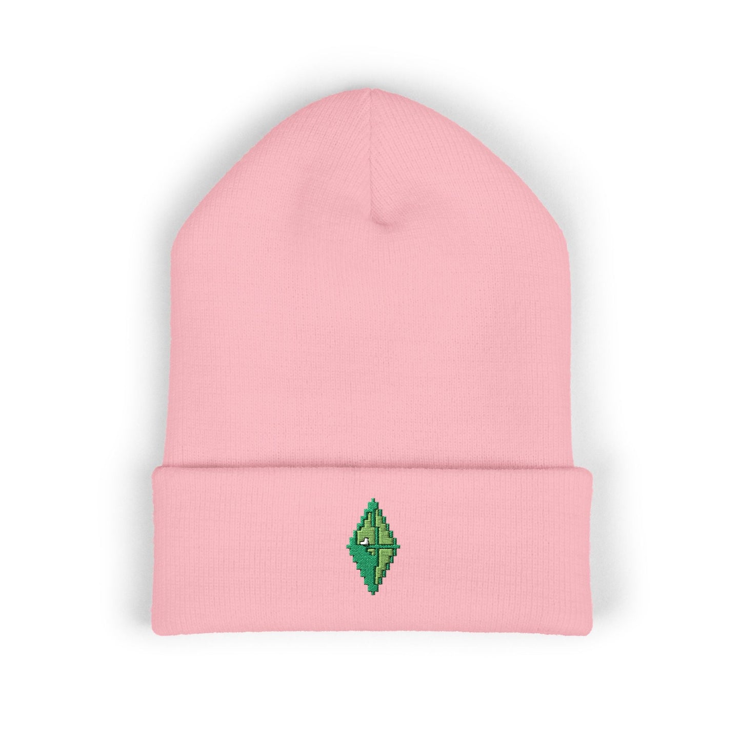 Sims Green Diamond Pixel Art Embroidered Beanie Nostalgic Gaming - BLACKLIGHT