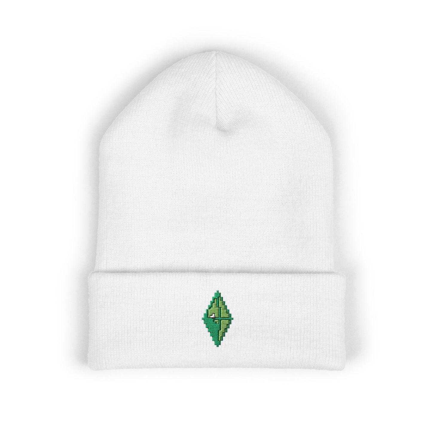 Sims Green Diamond Pixel Art Embroidered Beanie Nostalgic Gaming - BLACKLIGHT