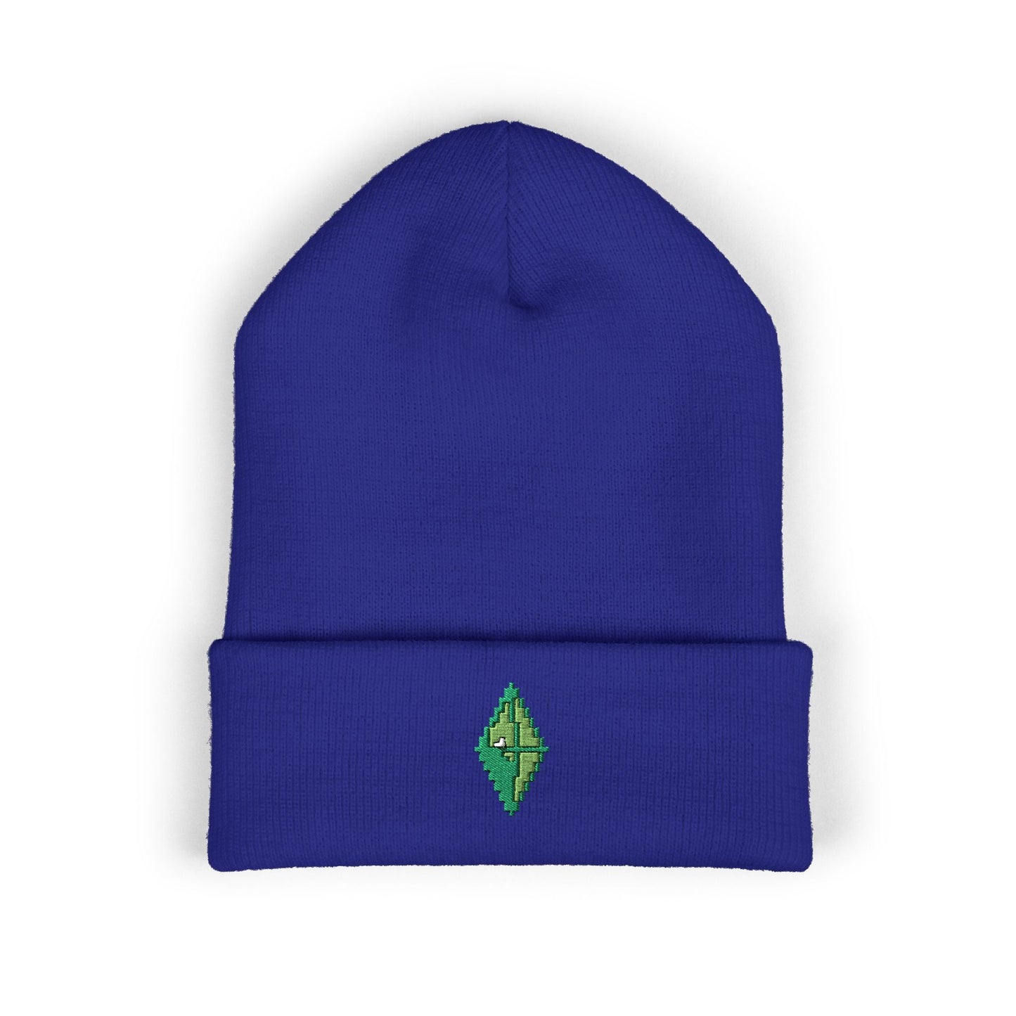 Sims Green Diamond Pixel Art Embroidered Beanie Nostalgic Gaming - BLACKLIGHT