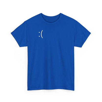 Blue Screen of Death Smiley Windows Blue Error Screen Shirt Unisex Heavy Cotton Tee with Sad Face Design - BLACKLIGHT