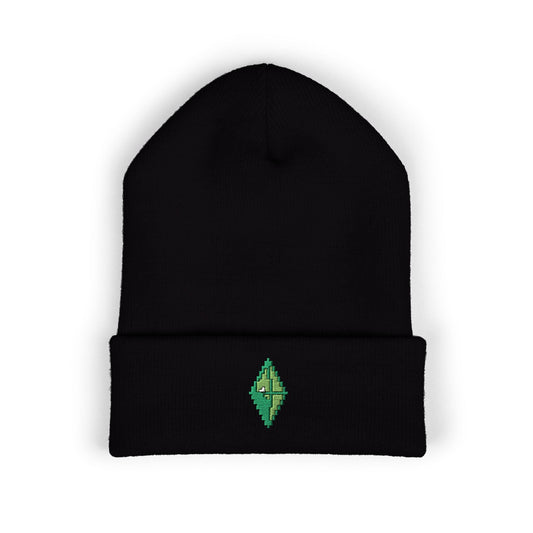 Sims Green Diamond Pixel Art Embroidered Beanie Nostalgic Gaming - BLACKLIGHT
